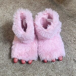 Plush Pink Fuzzy Monster Slippers